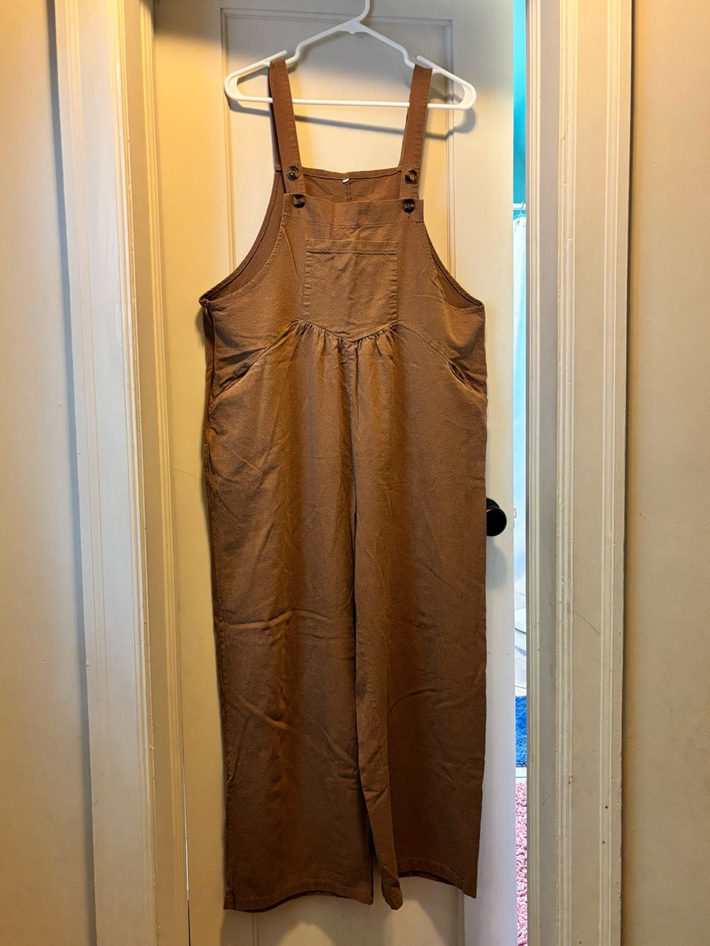 Wide-Leg Brown Cotton Overalls
